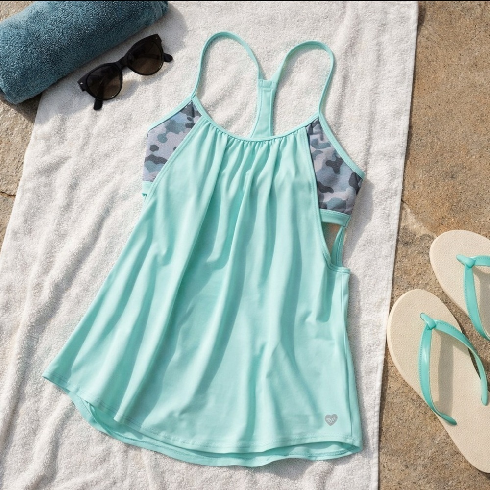 NWT TYR Tankini Swim Top Womens XS (0/2) Light Support Gray/Mint Lavare Shea